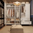 thumbnail image 4 of IdealHouse 72" Narrow Armoire Wardrobe Closet with 2 Doors, Adjustable Shelves & Hanging Rod, Wooden Bedroom Storage Cabinet, Rustic White, 4 of 8