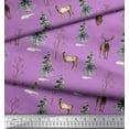 thumbnail image 3 of Soimoi Purple Heavy Satin Fabric Deer & Tree Watercolor Print Fabric by the Yard 56 Inch Wide, 3 of 3