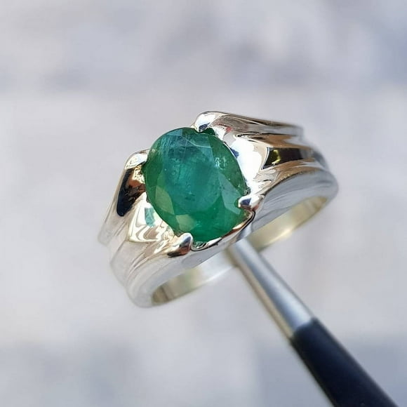 Emerald mens Natural Emerald Ring Unheated Untreated Rich Green Emerald Ring Afghanistan Emerald Ring Afghani Emerald Ring Shia Rings