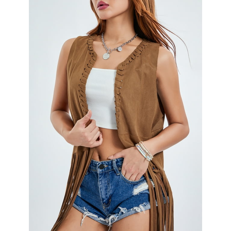 Sleeveless fringe cardigan deals