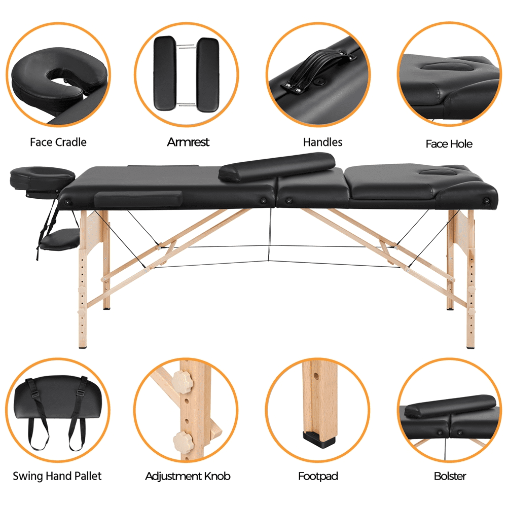 Renwick Professional Portable Massage Bed with Carrying Bag, Black