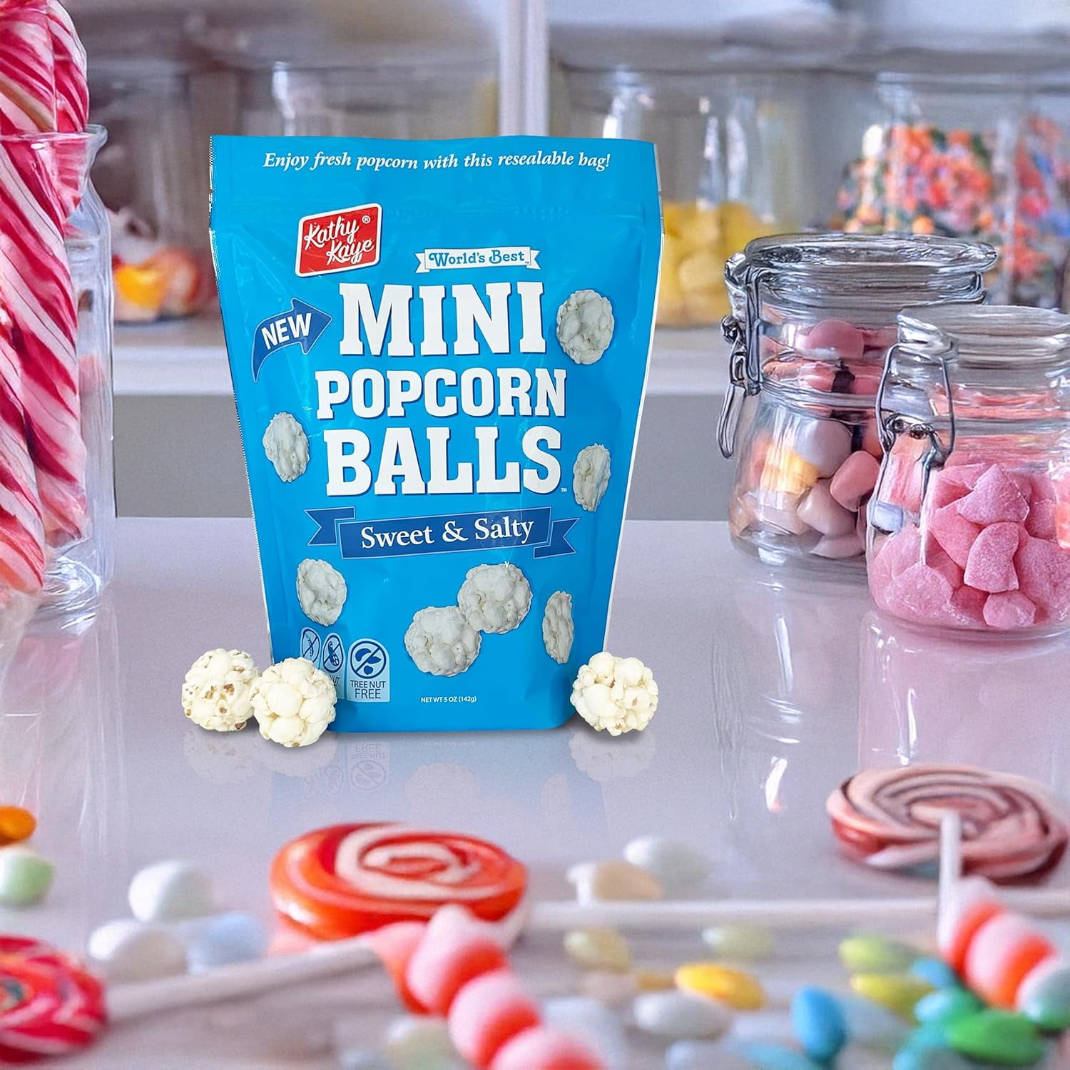 Kathy Kaye Mini Popcorn Balls | Sweet & Salty Bite-Sized Snacks | 6-Pack of 5 oz. Bags | Perfect for Parties, Lunches, Concessions & Goody Bags | Classic Flavor, Mini Size F