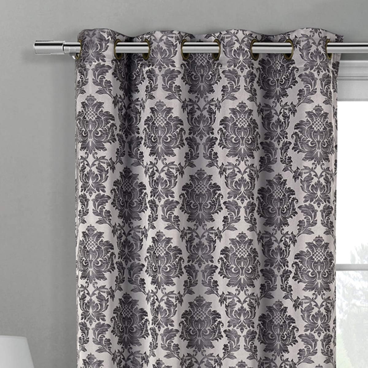 Sheetsnthings Aryanna 108-Inch Wide x 96-Inch Long, Jacquard Set of 2 Blackout Grommet Top Curtains, Grey