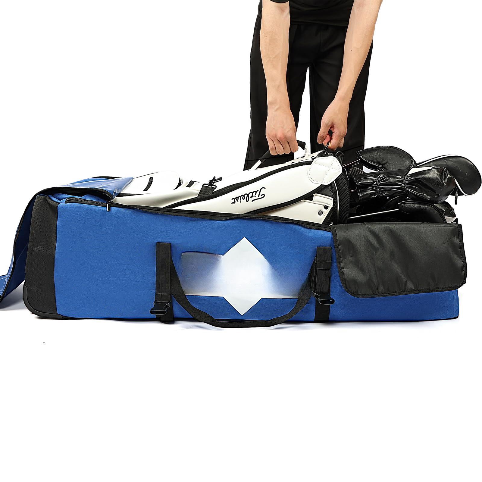 Golf Travel Bag  Full-open Protective & Wheeled Airline-approved Case For Clubs Cart&standbag Soft-sided Waterproof Cover Made Of Heavy Duty Oxford