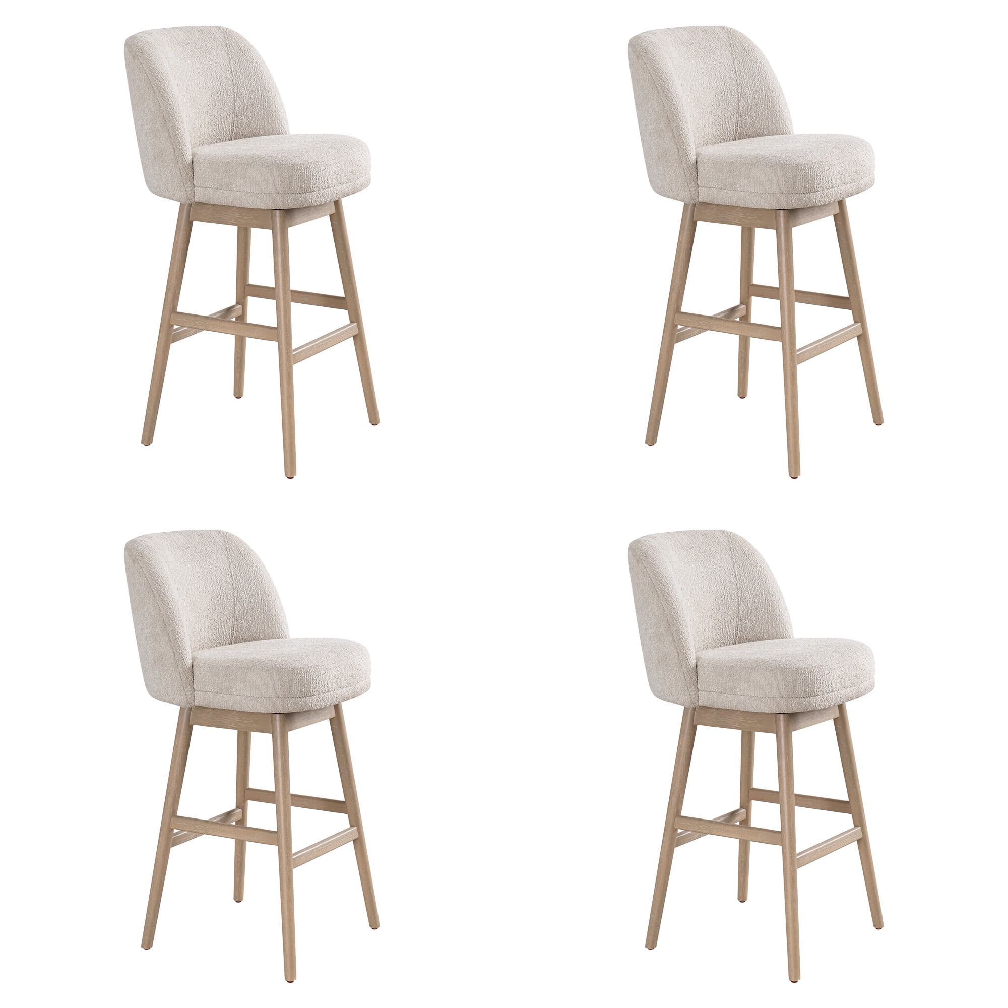 Sadie Solid Wood Upholstered 30" Bar Height Swivel Barstool with Ancient Stone Fabric Seat - Set of 4