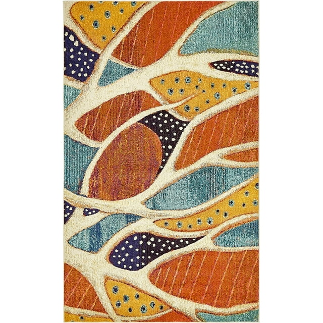 Unique Loom Positano Collection Coastal Modern Abstract Oceanic Area Rug, 5' 0 x 8' 0, Rust Red/Beige