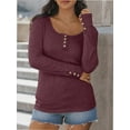 thumbnail image 3 of Womens Long Sleeve Shirts Casual Fall Fashion Clothes Tops Basic Ribbed Knit T Shirts, 3 of 6