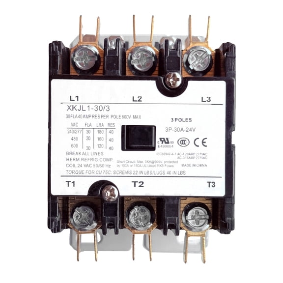 CORALVOLT 3-Pole 30A Definite Purpose Contactor 24V Coil