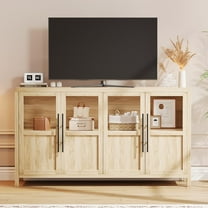 EcoSummer 55" Farmhouse Buffet Cabinet with Glass Doors, Rustic Sideboard for Dining Room Storage, Natural Wood