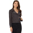 thumbnail image 1 of Chaquecorde mujer Soft Moto Zip Up Pockets Chaquetas de motociclisde gamusintétiGris Oscuro XL, 1 of 6