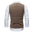 thumbnail image 5 of IROINNID Men's Sleeveless V-Neck Short Button Vest Solid Color Formal Lattice Single-breasted Pocket Slim Fit Vest Suit Business Waistcoat, 5 of 9
