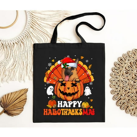 vintage German Shepherd Bag Halloween Bag German Shepherd Tote Bag Xmas Bag German Shepherd Dog Happy Hallothanksmas Halloween Bag-TH19194