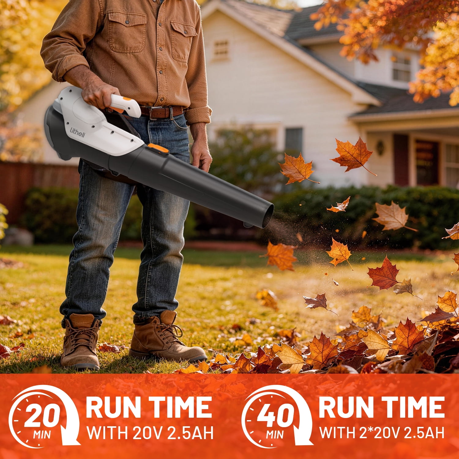 Litheli 20V Cordless Leaf Blower 350CFM 2-Speed Turbine Electric Blowing Leaf for Lawn, Yard, Patio, Dust & Leaves, with a 2.5Ah Portable Battery