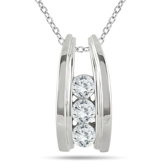 SZUL Women's 1/2 Carat TW Three Stone Diamond Ladder Pendant in 10k White Gold  (K-L Color, I2-I3 Clarity)