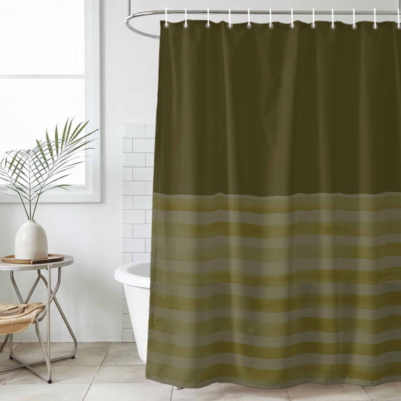 Olive Green Striped Small Stall Shower Curtain, Waterproof Shower Curtains for Bathroom, Vintage Stripes Ombre Washable Fabric Cloth Bath Curtain for Bathtub Decoration with Hooks 36x72 Inches