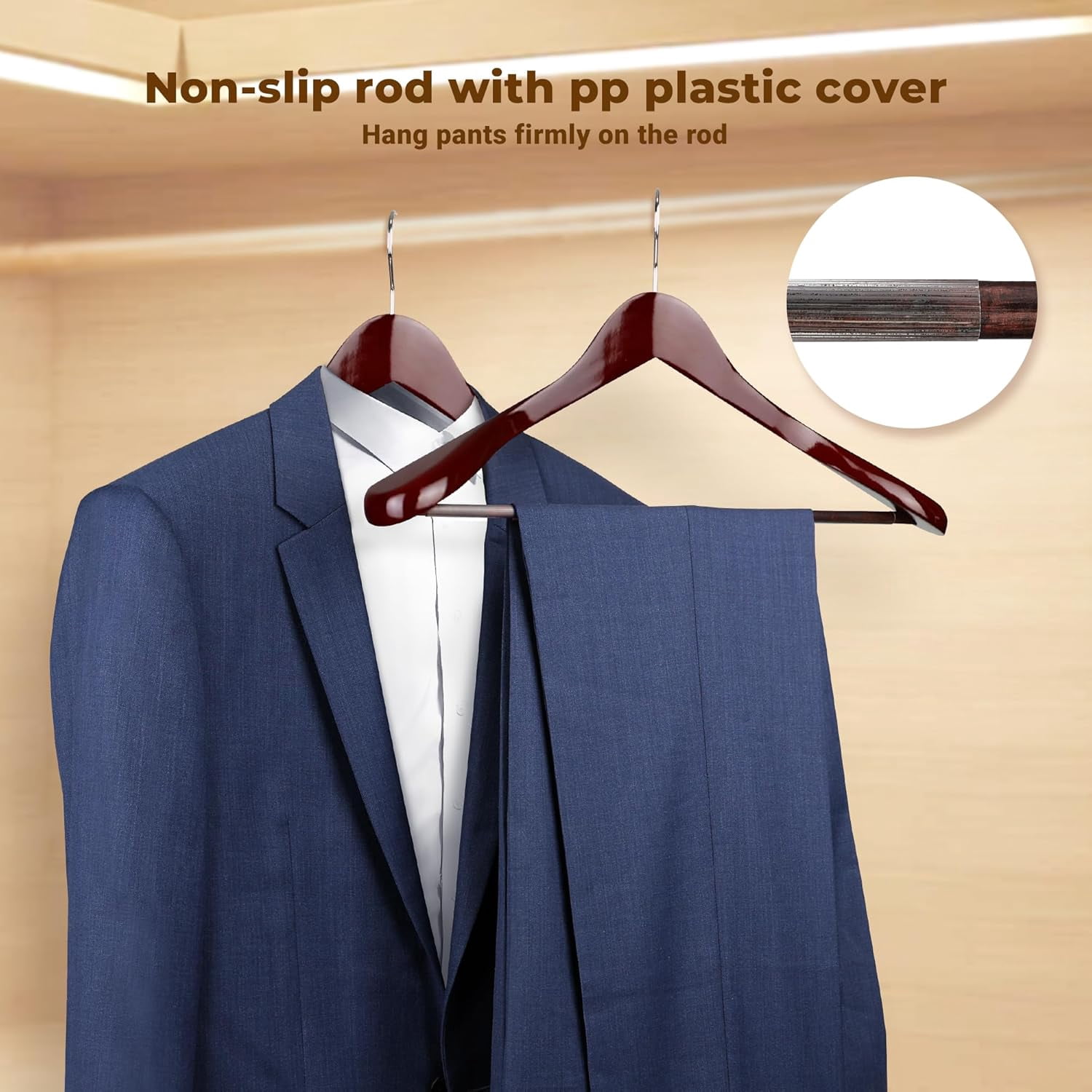 Coat Hanger 8-Pack,  Wood Hangers Trouser Hangers Extra Wide Shoulder Wooden Hangers for Heavy Coat, Sweater, Skirt, Suit, Pants, Retro Finish
