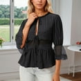 thumbnail image 2 of Elegant Lace Shirt Collar Blouse With Smocked Waist and Chiffon Sleeves Sun Loose Fit Casual Top for Women Oversized T-shirts Short Sleeve Crewneck Casual Tops, 2 of 6