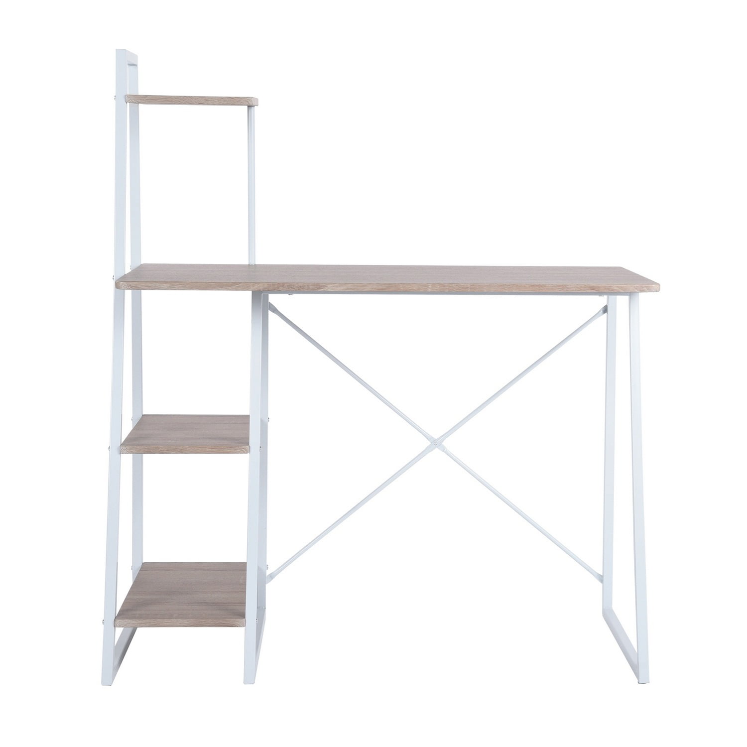 Kepooman Home Office Computer Desk, Small Study Writing Desk with Storage Shelves, Oak White Kepooman Home Office Computer Desk, Small Study Writing Desk with Storage Shelves, Oak White