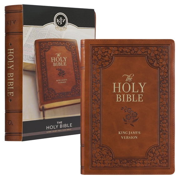 KJV Holy Bible, Giant Print Full-size Faux Leather Red Letter Edition - Thumb Index & Ribbon Marker, King James Version, Saddle Tan Floral