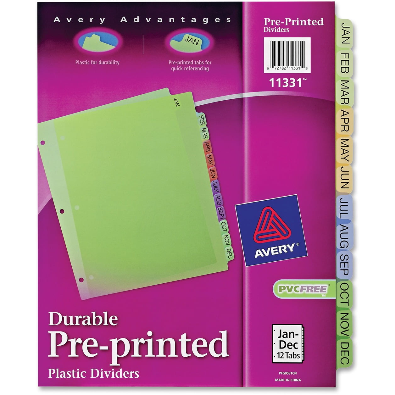 Avery Preprinted Plastic Tab Dividers, 12Tab, Letter