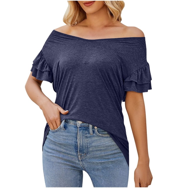 Birdeem Blouses pour Femmes, Haut à Manches Courtes Col Rond Uni avec Soutien-Gorge, Vêtements de Maison, Pyjamas à Manches Courtes
