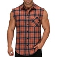 thumbnail image 5 of ZCFZJW Men's Sleeveless Flannel Shirt - Casual Summer Band Collar Button-Down Vest Shirts Trendy Basic Muscle Fit Tank Tops with Pockets Orange M, 5 of 10