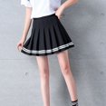 thumbnail image 2 of PENGXIANG Jupe d'École Plissée à Rayures Décontractée pour Femmes avec Shorts Intérieurs (Fermeture Éclair), 2 of 2