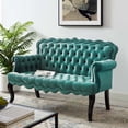 thumbnail image 2 of Contemporary Modern Urban Designer Living Room Lounge Club Lobby Loveseat Settee Sofa, Velvet Fabric, Aqua Blue, 2 of 8