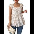 thumbnail image 2 of Camisetas Sin Mangas para Mujer, Blusas de Verano A con Fruncido, Cuello Cuadrado, Mangas con Volantes, Blusas Tipo Túnica, Camisas Albaricoque L, 2 of 9