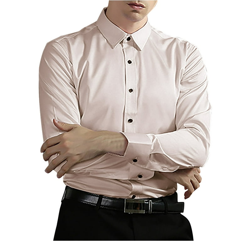 Yellow French Cuff Dress Shirts for Men, Long Sleeve Mens Dress Shirts,  Work Polyester Teacher Shirts, Non Ironing Elastic Men's d Shirt Lapel  Solid Color Button - Walmart.com