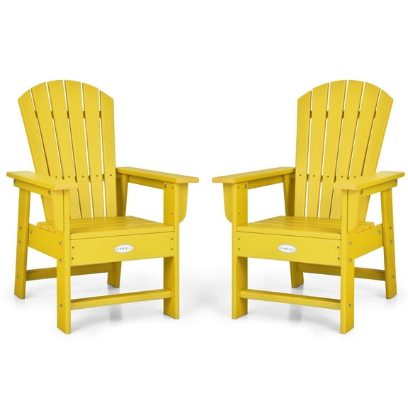 Gymax Set of 2 Kids Patio Adirondack Chair Armchair Weather Resistance Outdoor Chair Yellow
