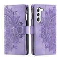 thumbnail image 4 of Nalacover for Samsung Galaxy A14 5G Embossed Floral Pattern PU Leather Crossbody Case with Shoulder Strap,Shockproof Magnetic Flip Kickstand Credit Card Slots Zipper Pocket Wallet Phone Case,Purple, 4 of 12