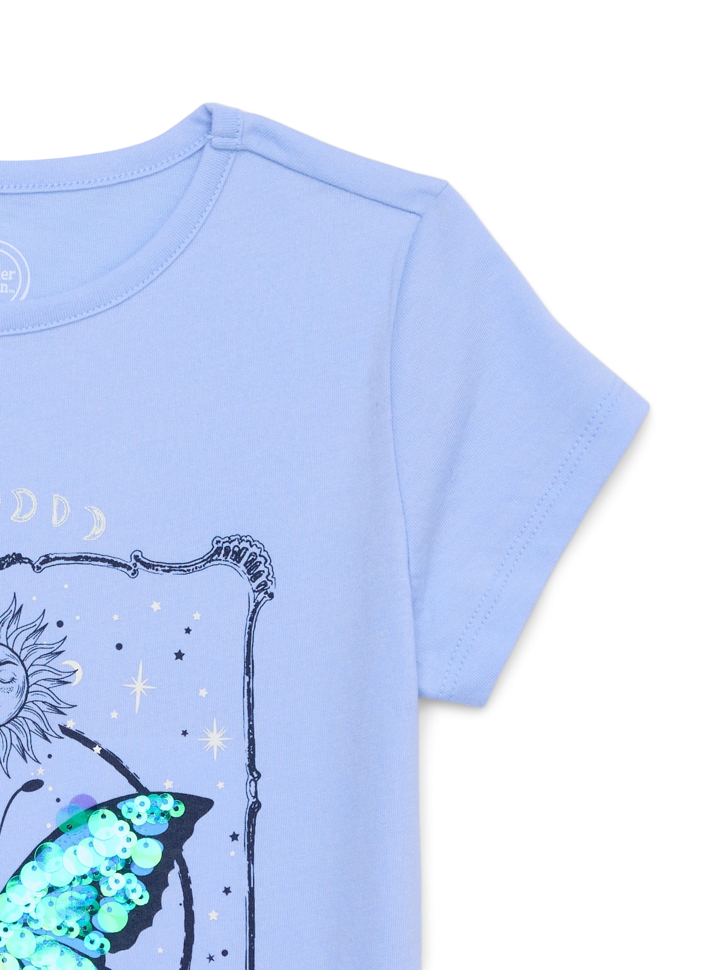 Wonder Nation Girls Embellished Graphic Tee with Short Sleeves, Sizes 4-18 & Plus