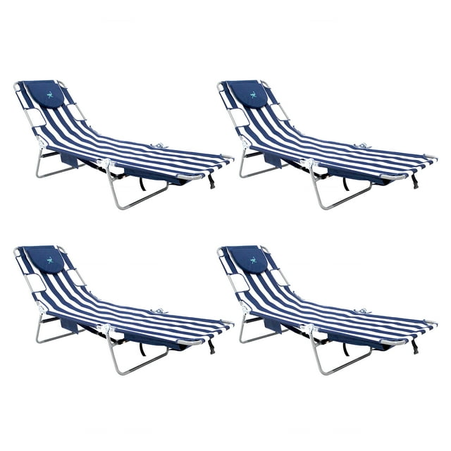 Ostrich Backpack Chaise Lounge Chair with Storage Bag, Navy Stripe (4 Pack)