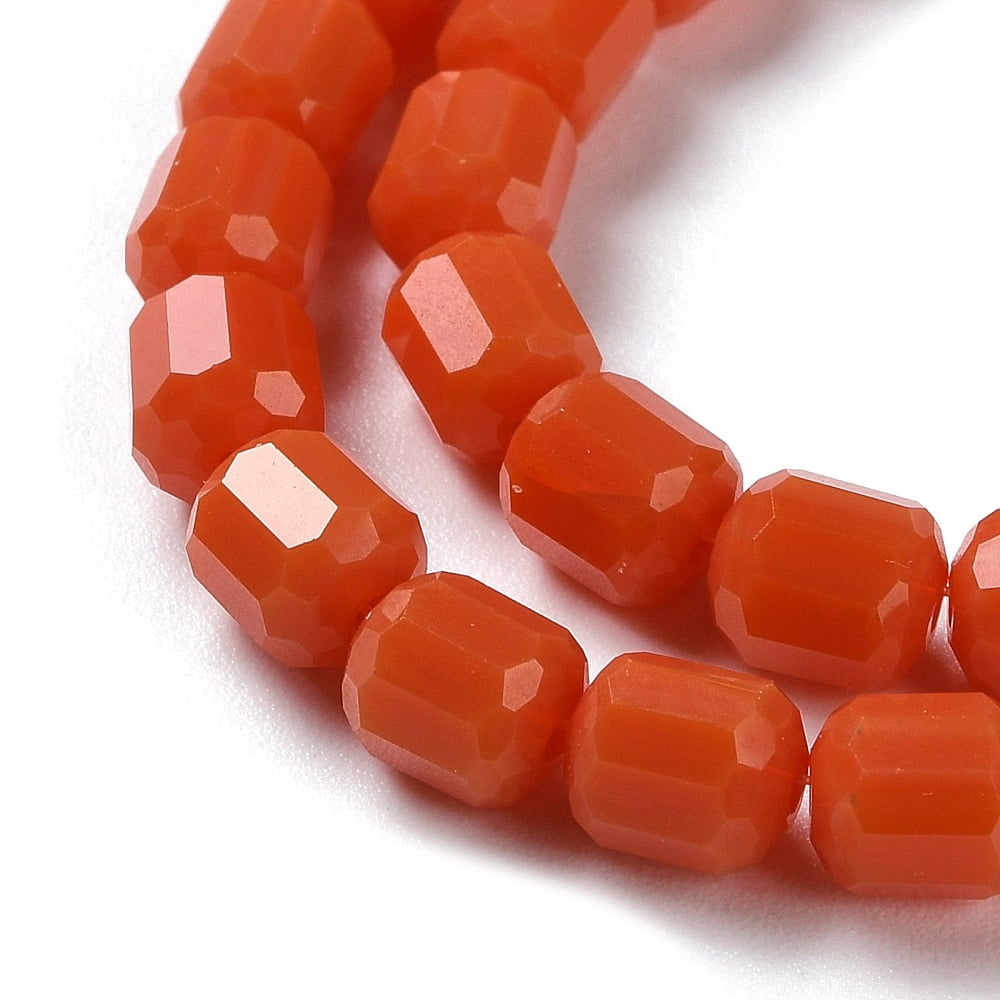 10strands Opaque Glass Beads Strands Faceted Barrel Coral 6.5~7x6mm Hole: 1mm about 78pcs/strand 20.28~21.65 inch(51.5~55cm)