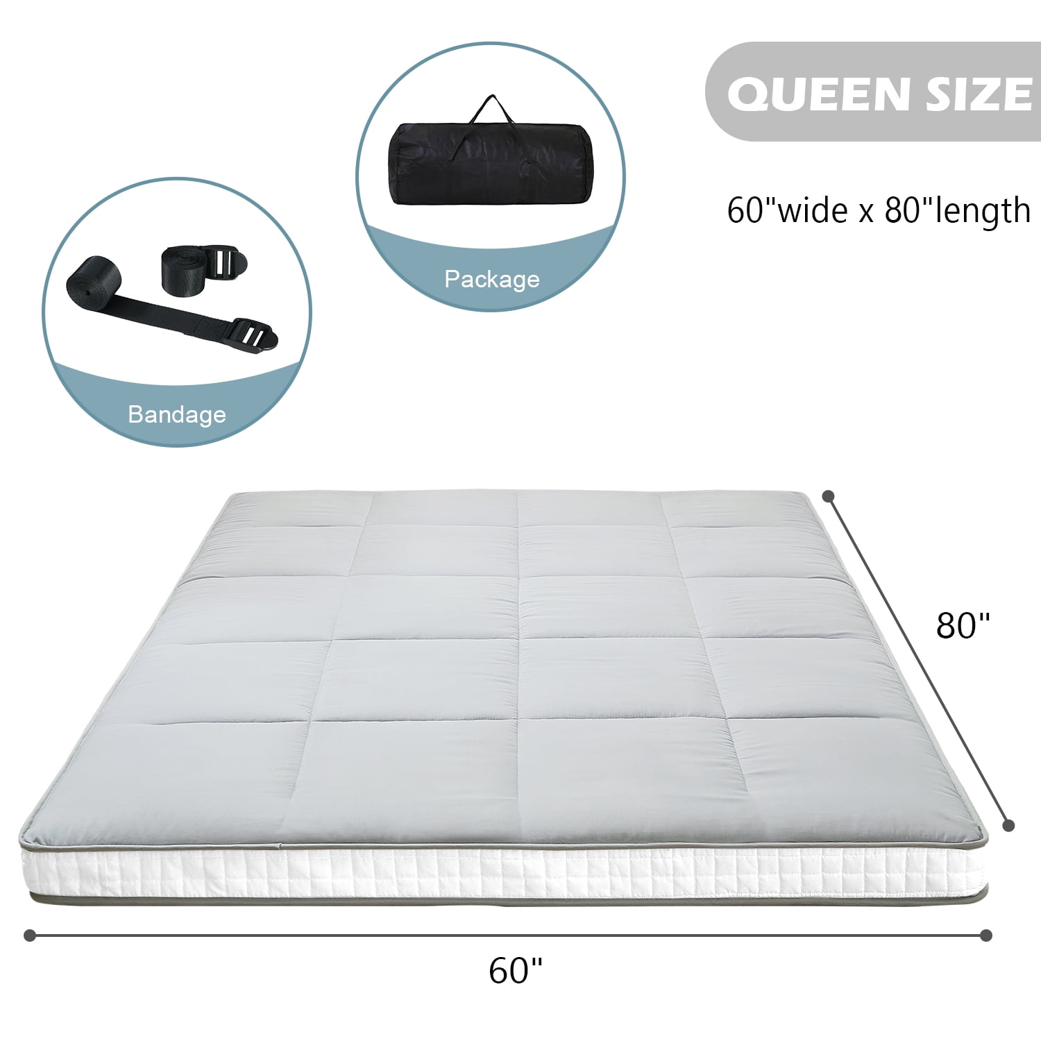 Floor Mattress,Japanese Style Futon Mattress,Portable Camping Mattress Sleeping Pad, Gray, Queen