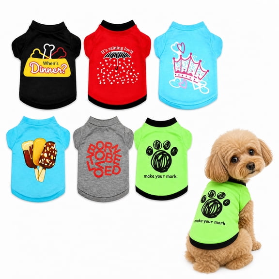 Riklu 6 Packs Dog Clothes for Small Dog, Comfortable Dog Shirts for Small Dogs with Cute Patterns