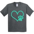 thumbnail image 3 of Inktastic Teal Heart with Paw Print Youth T-Shirt, 3 of 5