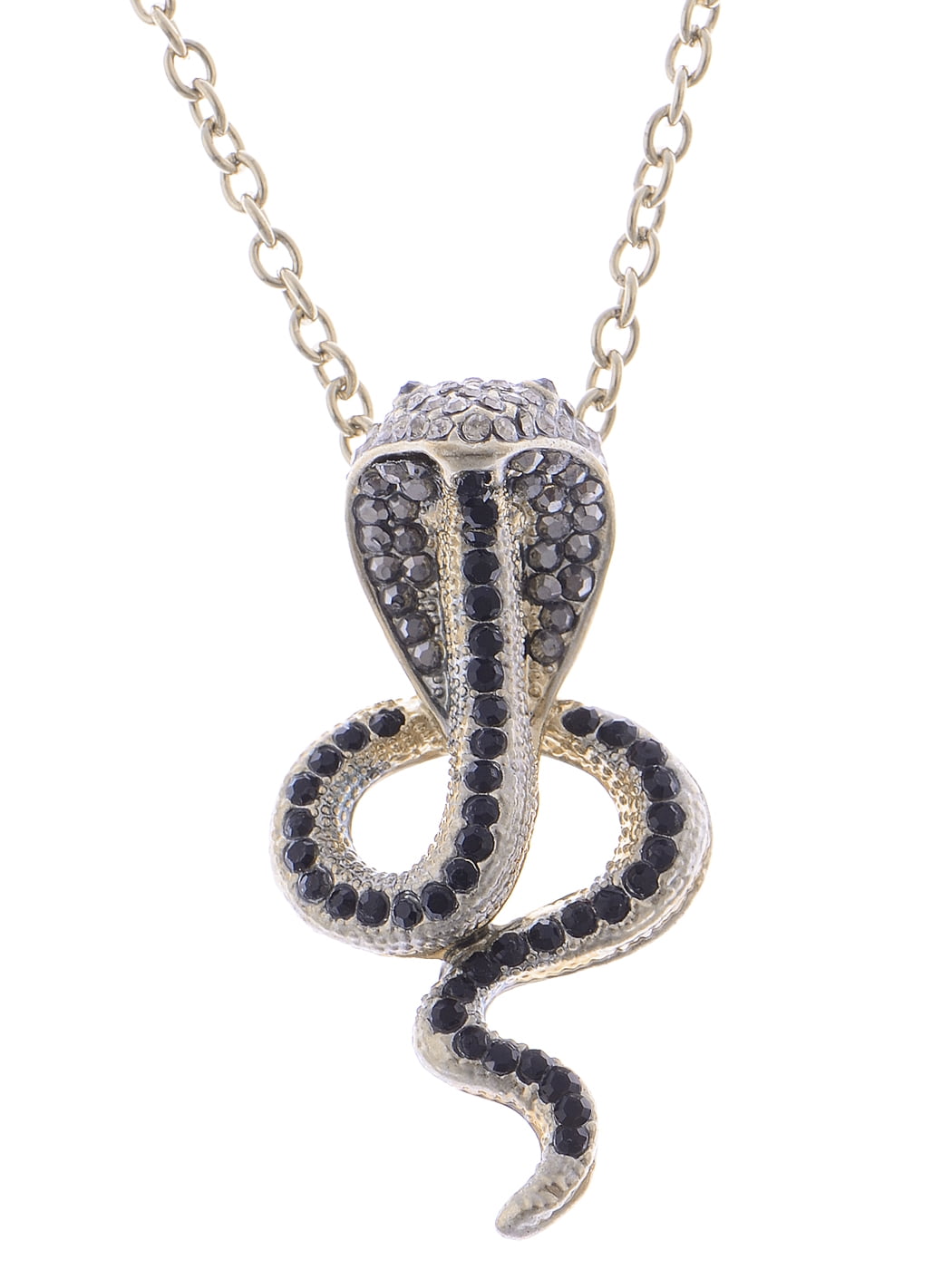 Gold and Black Rhinestone Serpent Snake Pendant w/Chain 
