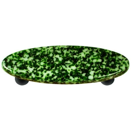 Granite Light Post - Hot Knobs HK8053-POB Granite Light Metallic Green & White Oval Glass Cabinet Pull - Black Post