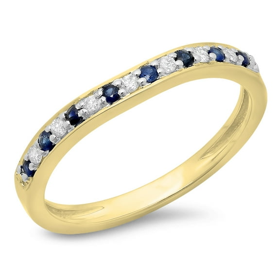Dazzlingrock Collection 14K Blue Sapphire & White Diamond Stackable Wedding Contour Band Guard Ring, Yellow Gold, Size 6.5