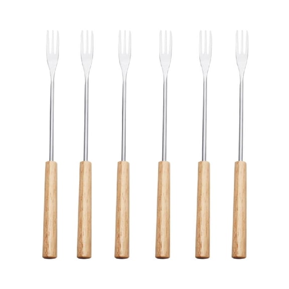 Yammee 6 Pcs Plastic Wood Handle Fruit Forks Stainless Steel Fondue Forks Cream Fork