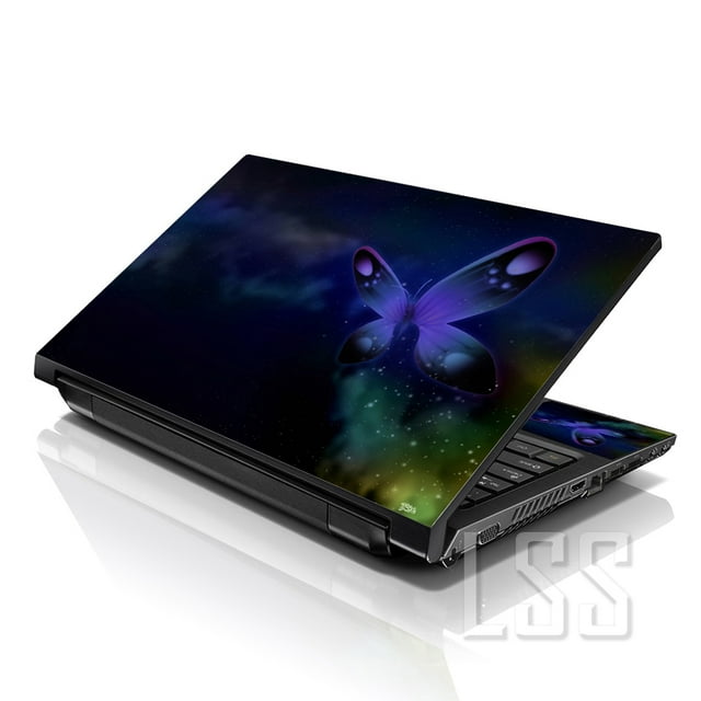 LSS Laptop Skin Sticker Decal Cover Purple Blue Butterfly Fits 17" to 19"