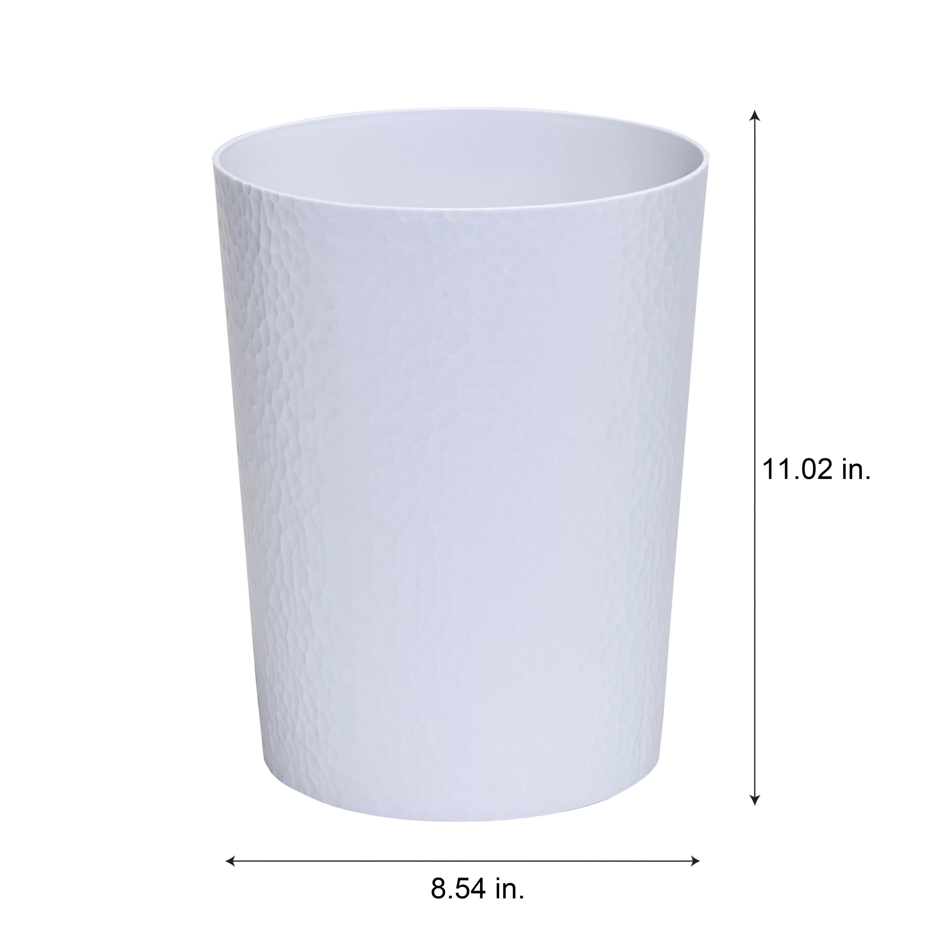 Bath Bliss 2 Pack 10 Liter Plastic Hammered Textured Bathroom Wastebasket in White