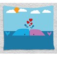 thumbnail image 1 of Whale Decor Tapestry, Romantic Lover Whales in the Ocean with Sun and Clouds Child Room Decor , Wall Hanging for Bedroom Living Room Dorm Decor, 60W X 40L Inches, Blue and Pink, by Ambesonne, 1 of 2