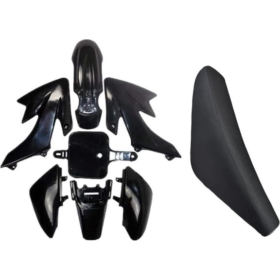 Black Plastics Kit with Black Seat for CRF50 XR50, Chinese 50cc 70cc 90cc 110cc 125cc SSR Coolster Taotao Dirt Pit Bike,Fenders Fairings Replacement Plastic with Seat
