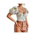 thumbnail image 3 of Franhais Women Crop Tops, Short Puff Sleeve Floral Print Ruffle Street Casual Party Street Tops, 3 of 9