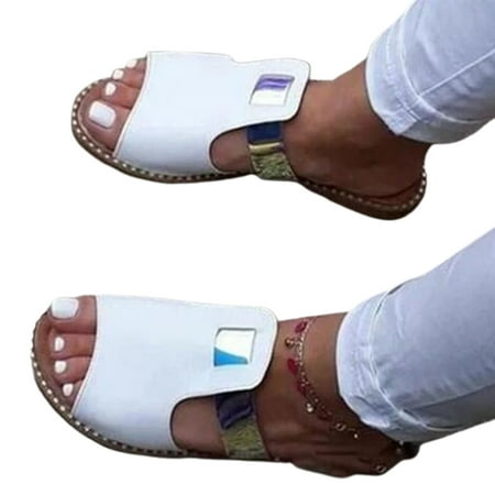 

KUNyu Flat Mules Breathable Peep Toe Stylish Slip On Peep Toe Flat Sandals