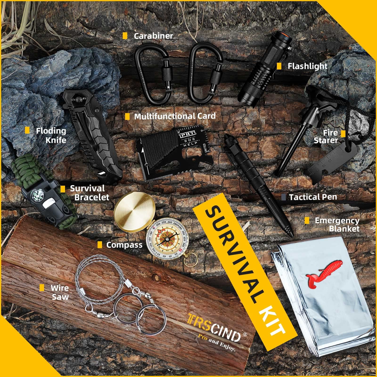 TRSCIND 14-in-1 Survival Kit for Men - Gifts for Dad, Husband, Boyfriend - Fishing, Hunting, Camping Gear & Cool Gadgets (Father's Day, Birthday, Anniversary)​