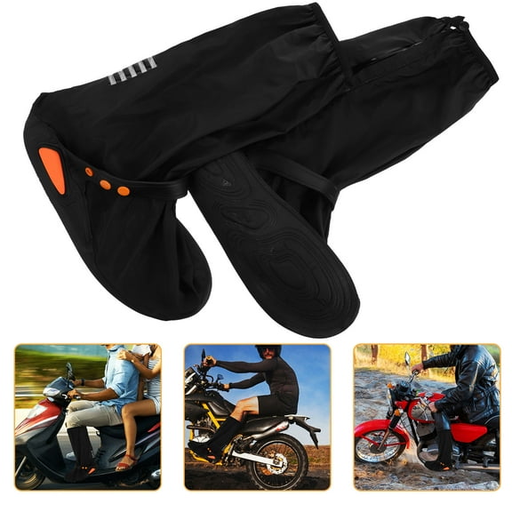 OUNONA 1Pair Lightweight Foldable Rain Boot Covers Black for Cycling